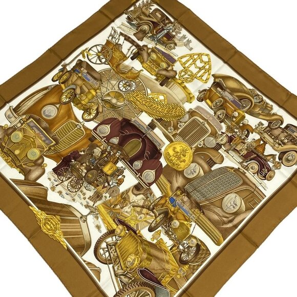 HERMES Carre 90 - Dark Brown White Multi Scarf 218-071325 - Picture 1 of 5